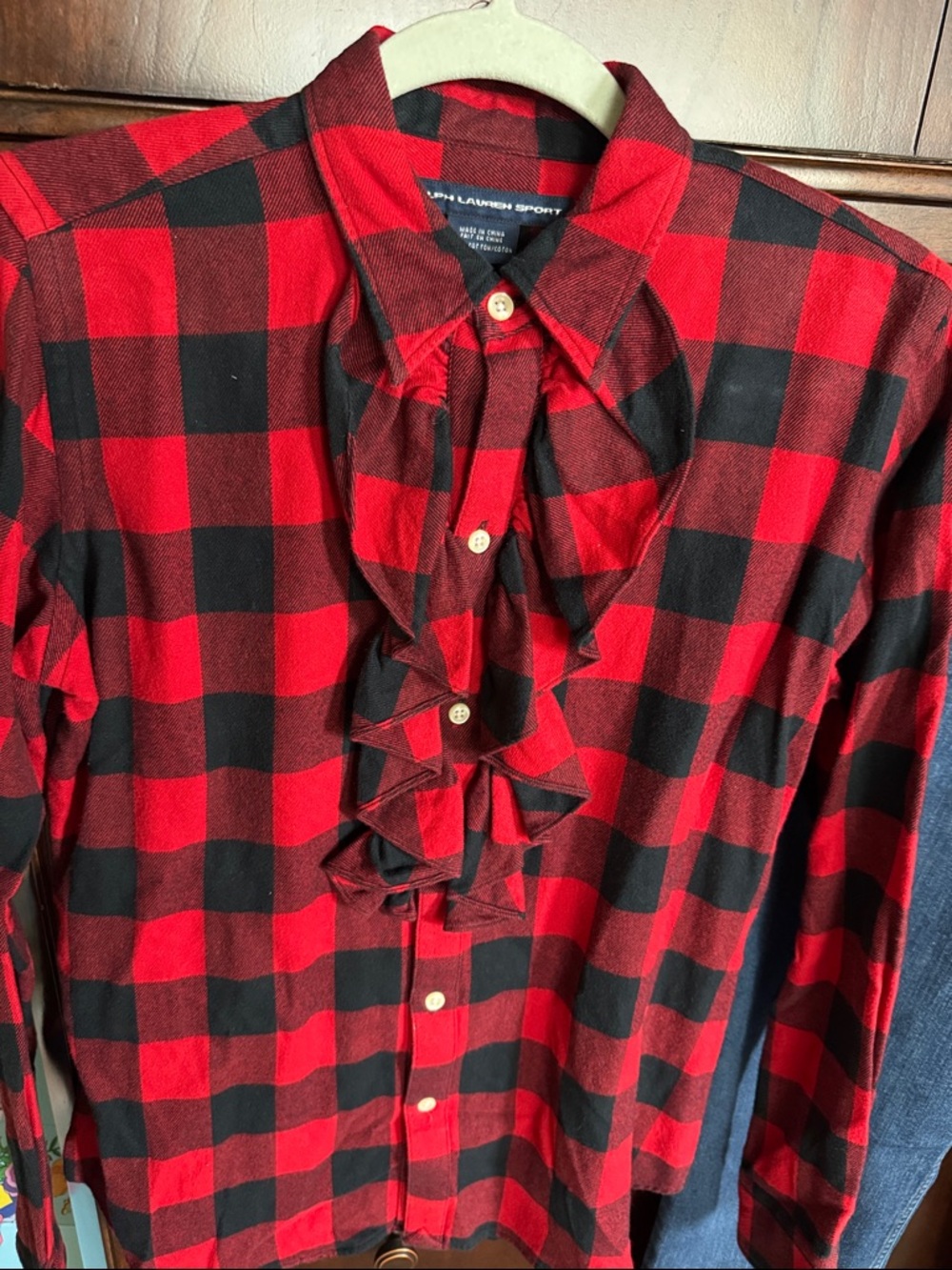 Ralph Lauren Sport Red & Black Buffalo Plaid Ruffled SZ 8 pit2pit 19 length 26”